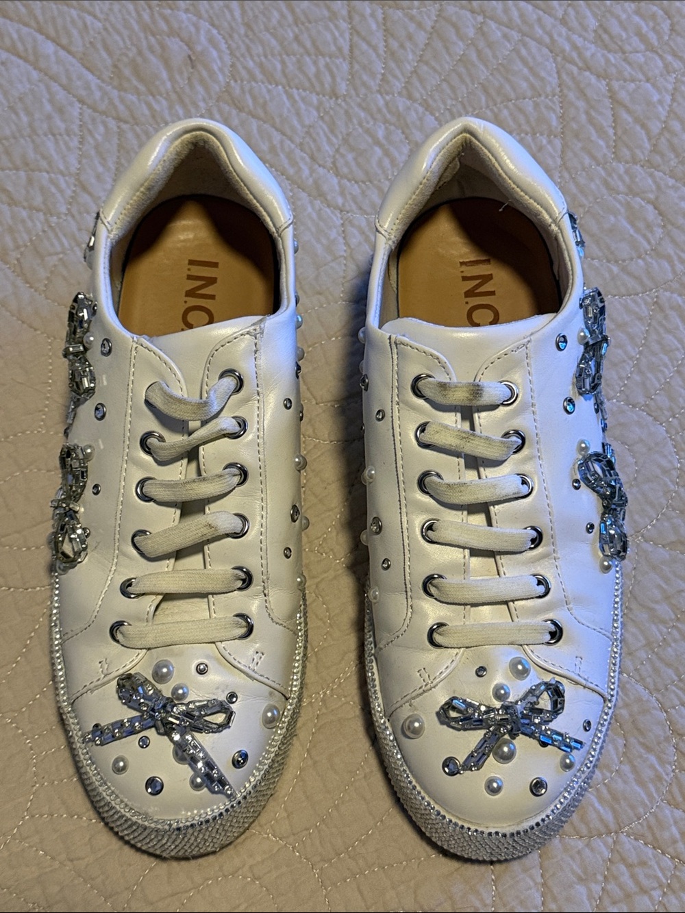 INC International Concepts White Crystal & Pearl Embellished Sneakers